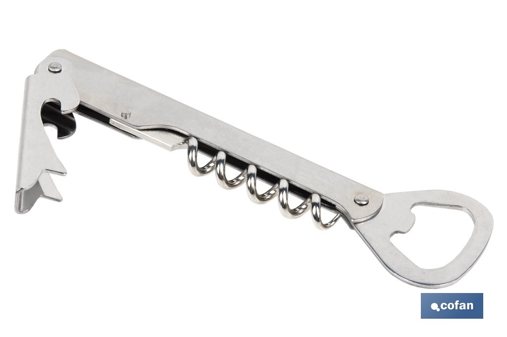 Sacacorchos con abridor | Material: Acero inoxidable | Adecuado para uso profesional | Diseño compacto y duradero | Longitud: 14 cm - Cofan