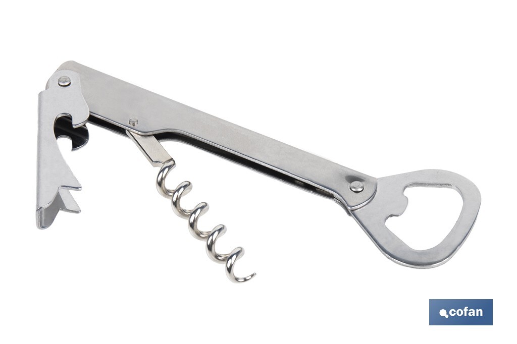 Sacacorchos con abridor | Material: Acero inoxidable | Adecuado para uso profesional | Diseño compacto y duradero | Longitud: 14 cm - Cofan