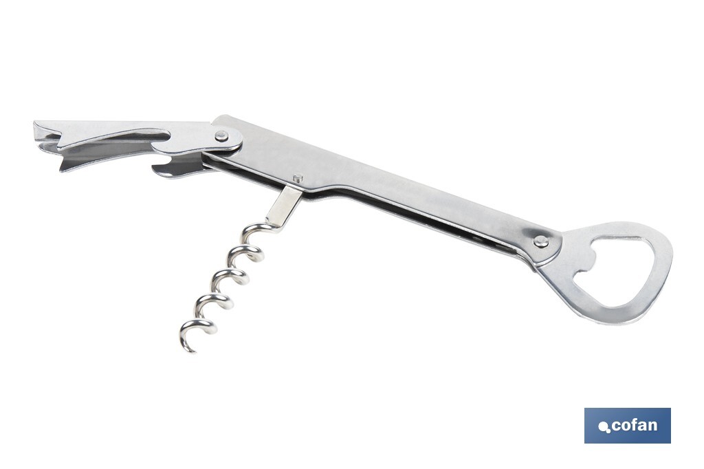 Sacacorchos con abridor | Material: Acero inoxidable | Adecuado para uso profesional | Diseño compacto y duradero | Longitud: 14 cm - Cofan