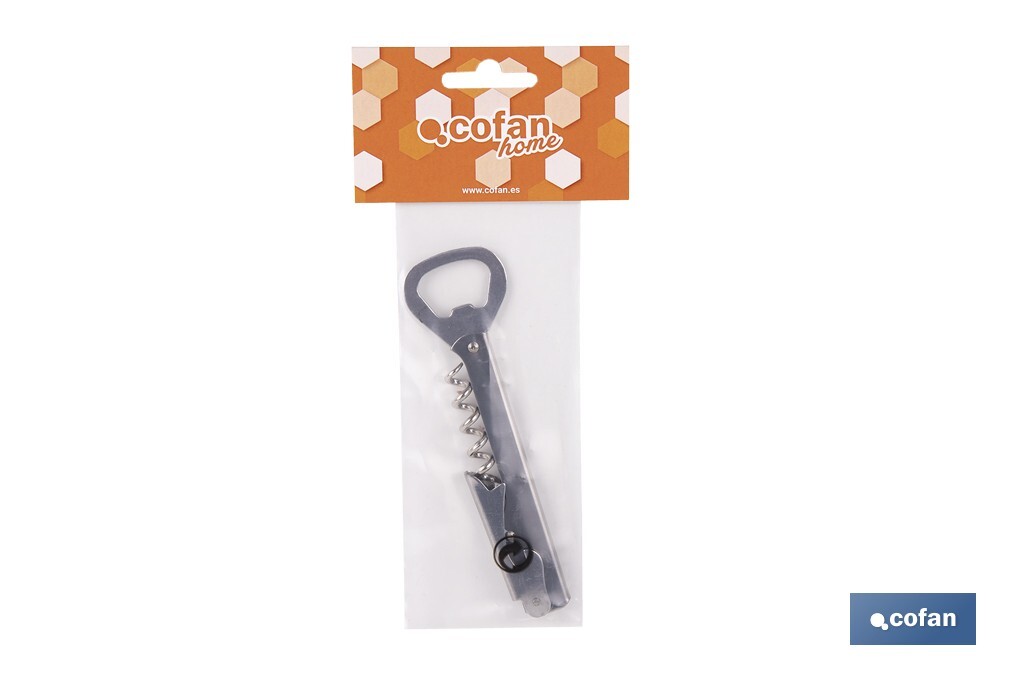 Sacacorchos con abridor | Material: Acero inoxidable | Adecuado para uso profesional | Diseño compacto y duradero | Longitud: 14 cm - Cofan