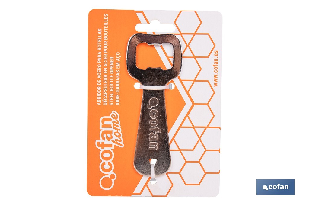 Abridor de botellas profesional | Material: acero cincado | Ideal para hostelería y uso doméstico | Medidas: 10,5 x 4 cm - Cofan