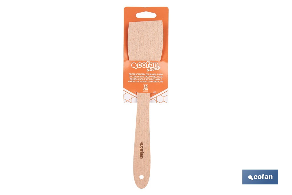 Paleta de madera de haya sin ranuras | Longitud: 30 cm | Ideal para remover y mezclar - Cofan