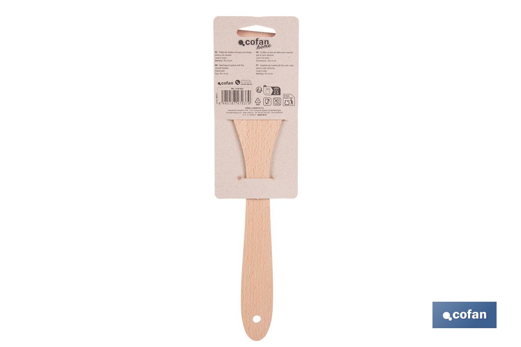 Paleta de madera de haya sin ranuras | Longitud: 30 cm | Ideal para remover y mezclar - Cofan
