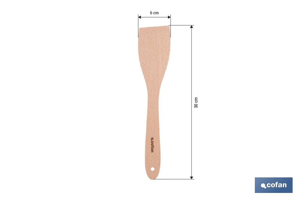 Paleta de madera de haya sin ranuras | Longitud: 30 cm | Ideal para remover y mezclar - Cofan