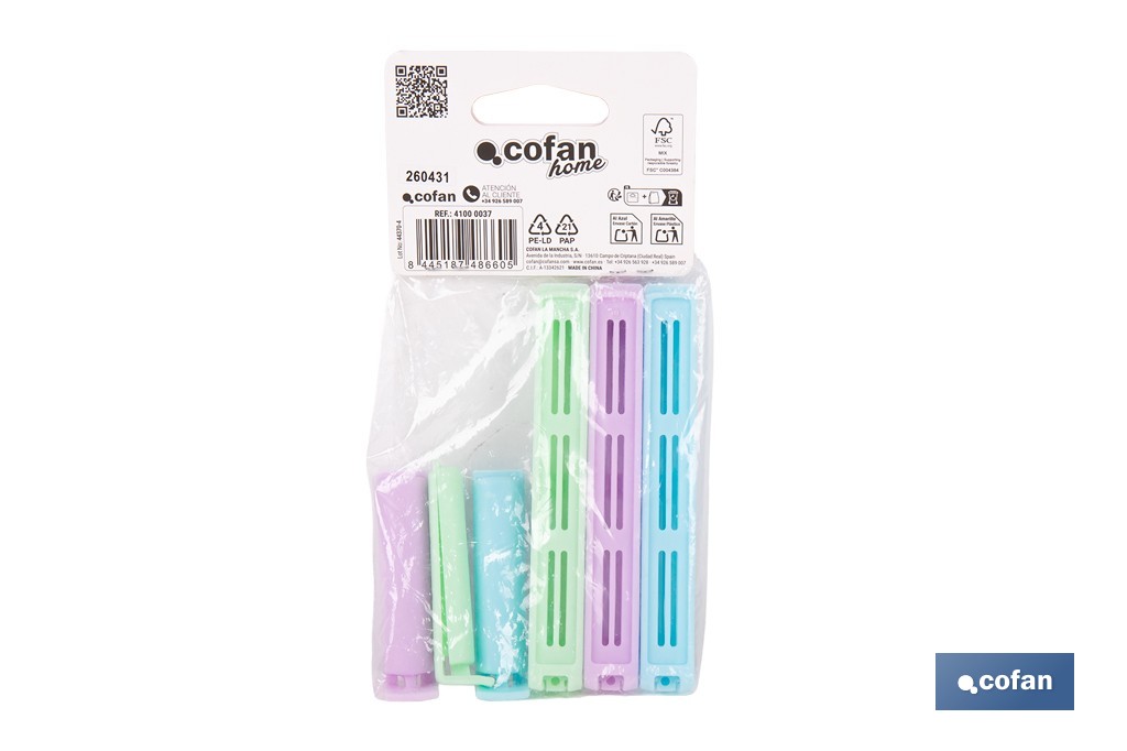 Set de 6 clips cierra bolsas con 2 tamaños diferentes para conservar alimentos - Cofan
