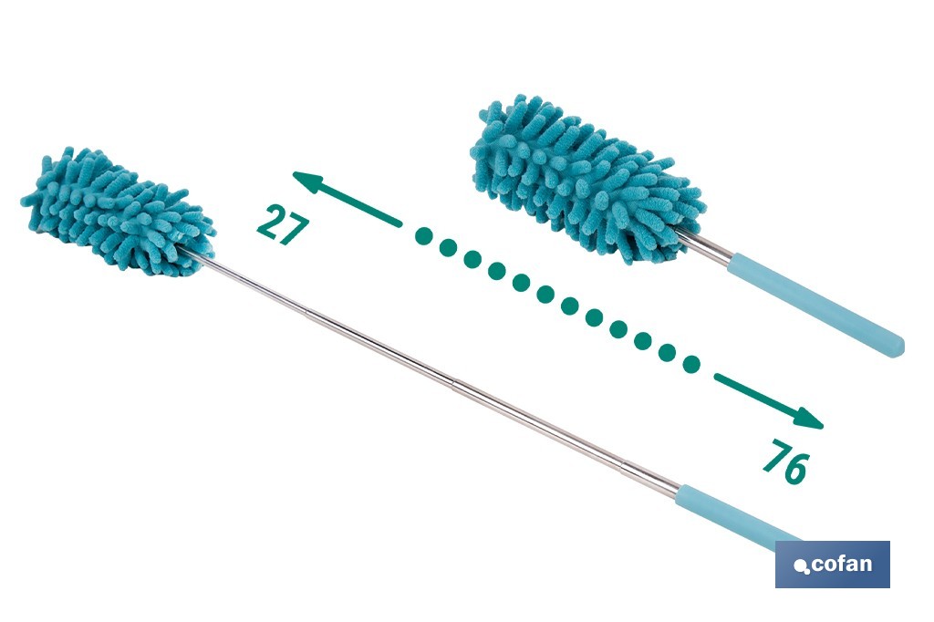 Plumero de microfibra con mango telescópico extensible de 27 a 76 cm. Ideal para altura y rincones - Cofan