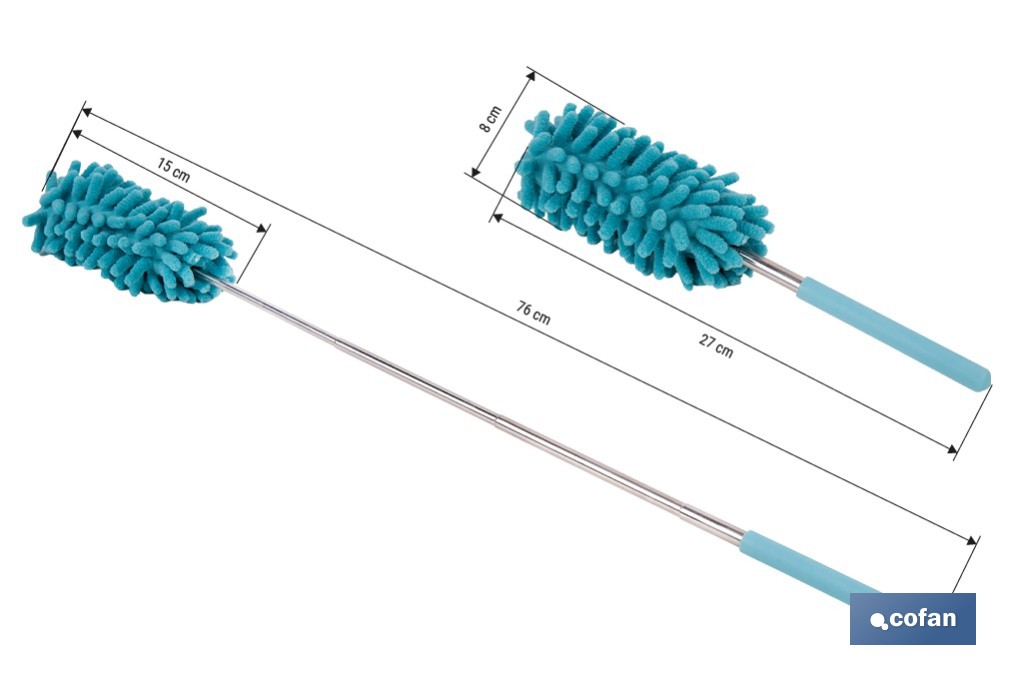 Plumero de microfibra con mango telescópico extensible de 27 a 76 cm. Ideal para altura y rincones - Cofan