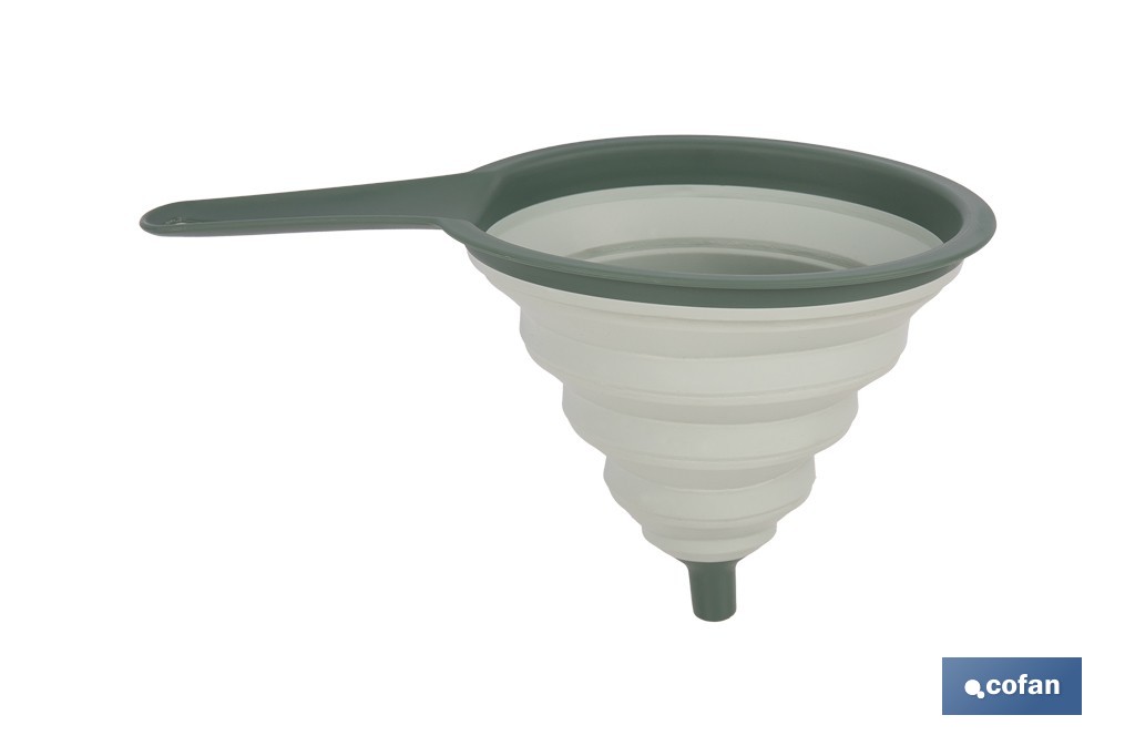 Embudo  plegable con mango  | Color: verde | Ahorro de espacio y fácil almacenamiento - Cofan