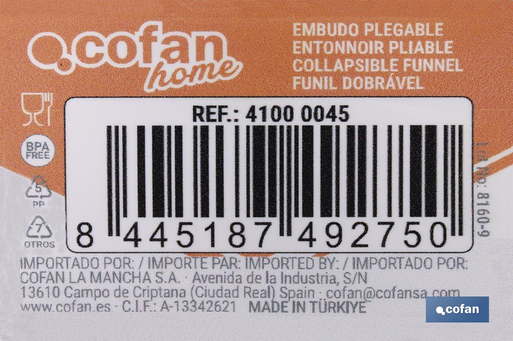 Embudo  plegable con mango  | Color: verde | Ahorro de espacio y fácil almacenamiento - Cofan