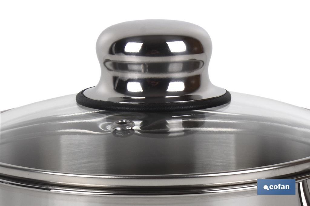 Stainless Steel Pot, Polenta Model, with glass lid and stainless steel knob | Glossy finish and rust resistant | Induction - Cofan