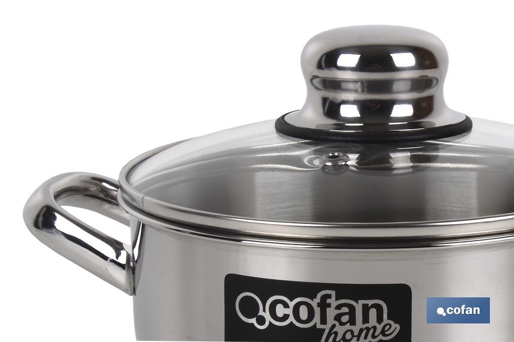 Stainless Steel Pot, Polenta Model, with glass lid and stainless steel knob | Glossy finish and rust resistant | Induction - Cofan