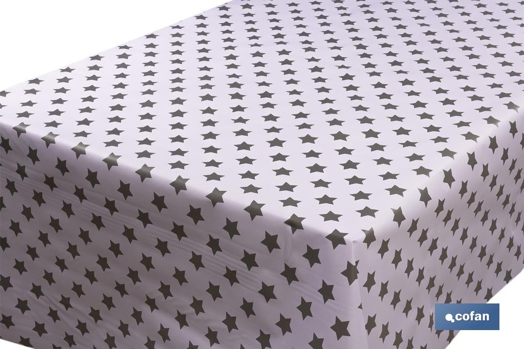 Rouleau de toile cirée | Nappe en PVC | Conception avec des étoiles | Blanc et gris | Dimensions : 1,40 x 25 m - Cofan