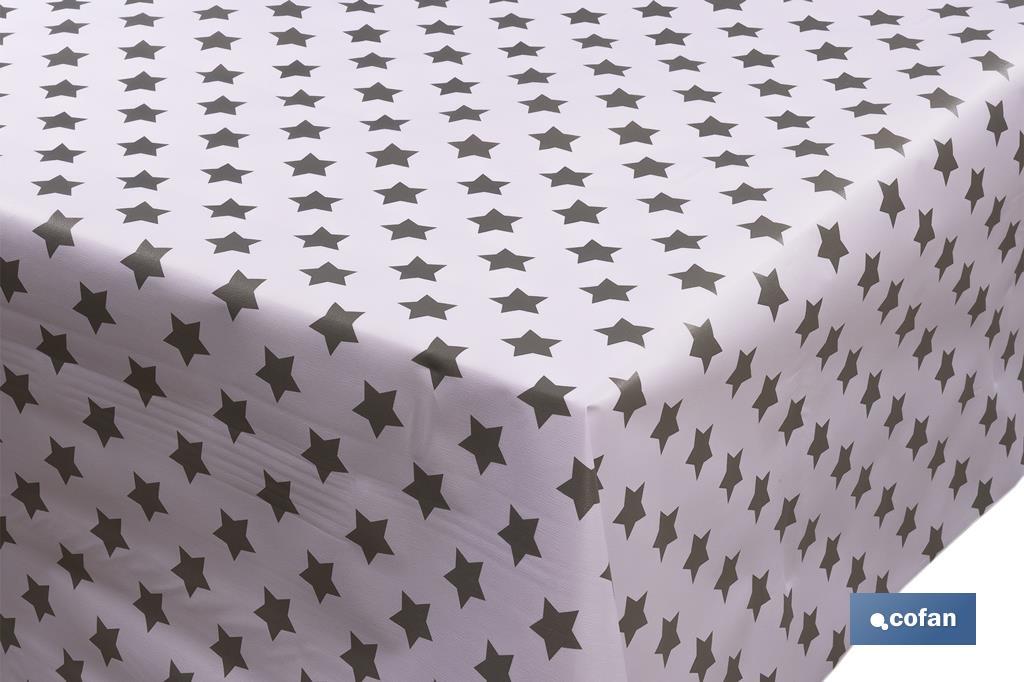 Rollo de hule | Mantel de PVC | Diseño con estrellas | Blanco y gris | Medidas: 1,40 x 25 m - Cofan