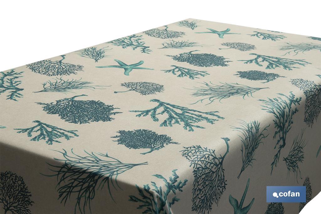 Rouleau de nappe en tissu résiné avec impression numérique | Design avec des motifs marins | 50 % de coton et 50 % de polyester | Dimensions : 1,40 x 25 m - Cofan