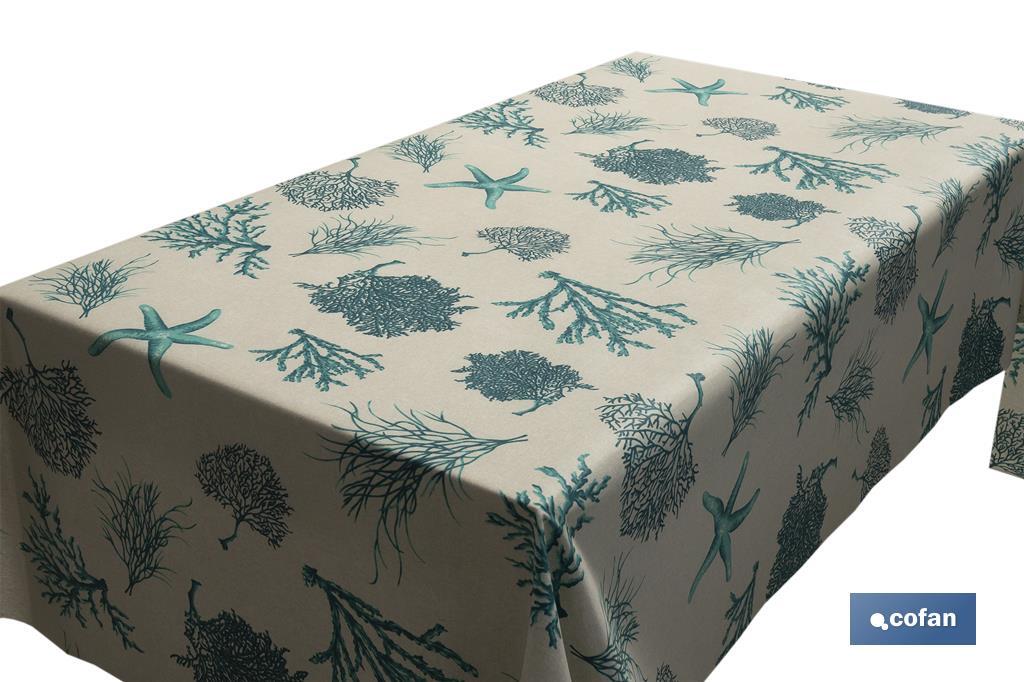 Resin-coated digital print tablecloth roll | Design with element pattern from sea water | 50% cotton and 50% polyester | Size: 1.40 x 25m - Cofan