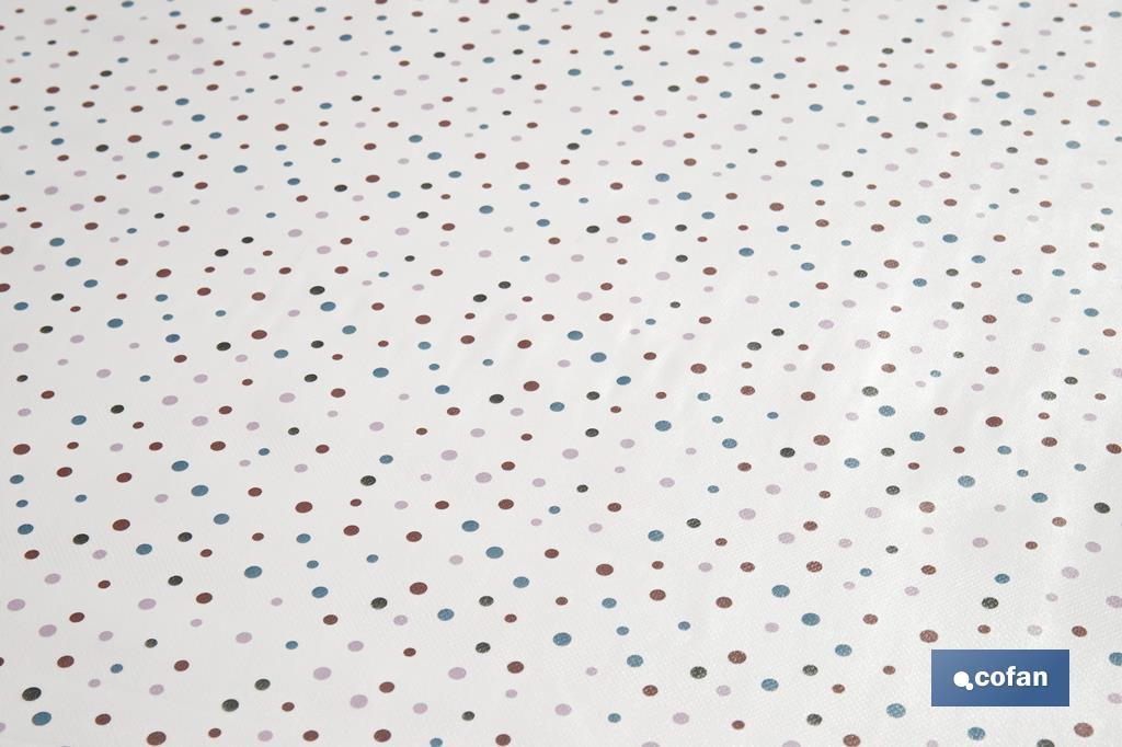 Rouleau de nappe antitache avec impression numérique avec un design avec des points | 50 % de coton et 50 % de PVC | Dimensions : 1,40 x 25 m - Cofan