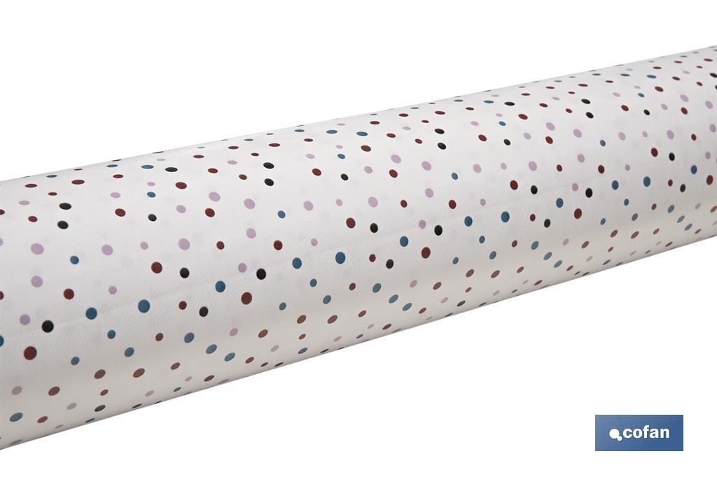 Rouleau de nappe antitache avec impression numérique avec un design avec des points | 50 % de coton et 50 % de PVC | Dimensions : 1,40 x 25 m - Cofan