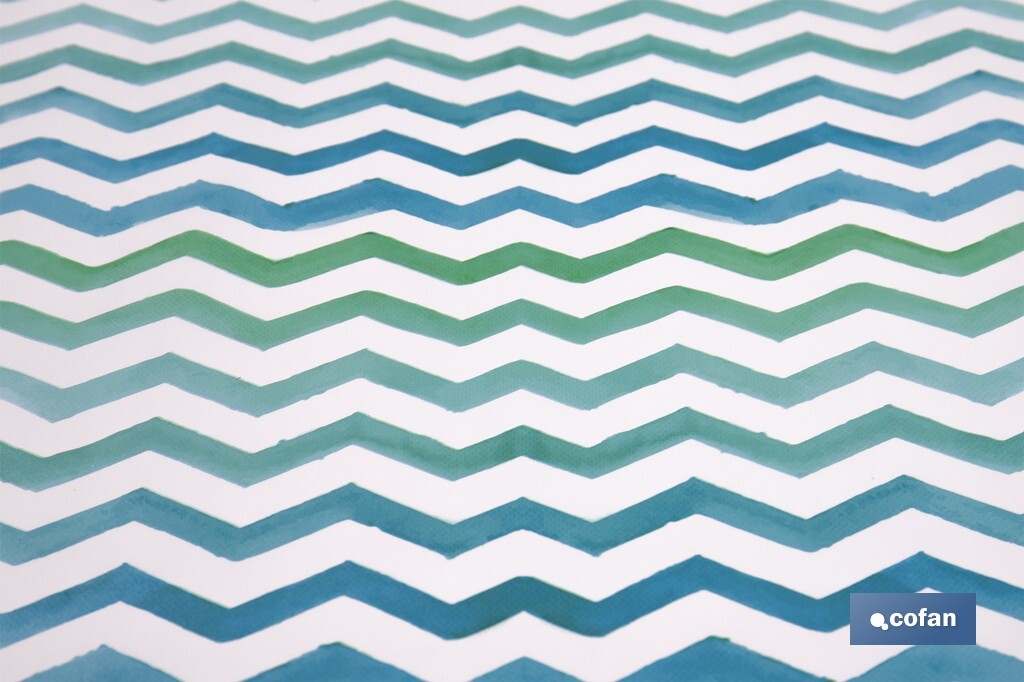 Rouleau de nappe antitache avec impression numérique avec un design avec des rayures | 50 % de coton et 50 % de PVC | Dimensions : 1,40 x 25 m
 - Cofan