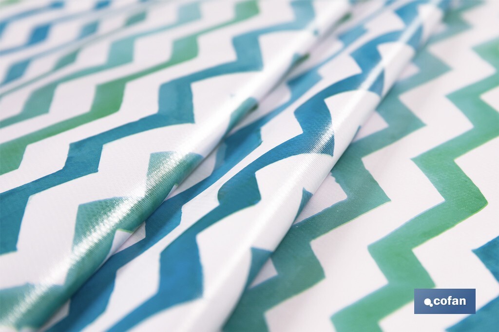 Rouleau de nappe antitache avec impression numérique avec un design avec des rayures | 50 % de coton et 50 % de PVC | Dimensions : 1,40 x 25 m
 - Cofan