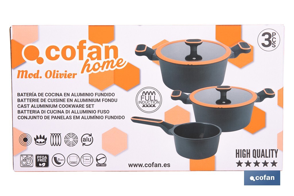 Full induction cookware set | 3 Pieces | Die-cast aluminium - Cofan