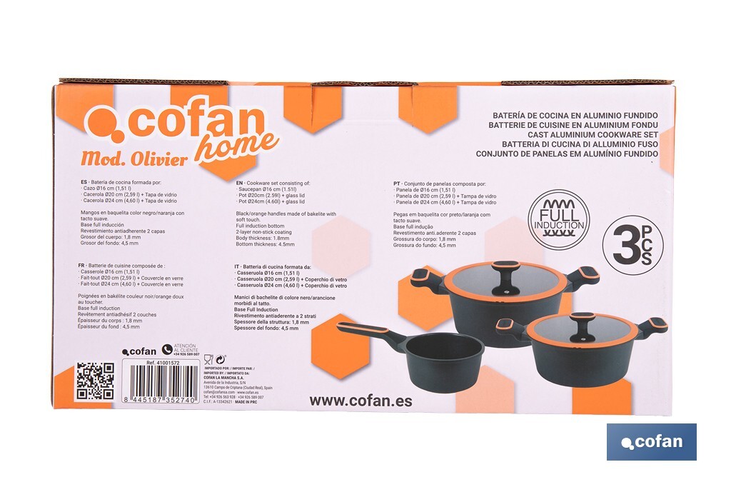 Full induction cookware set | 3 Pieces | Die-cast aluminium - Cofan
