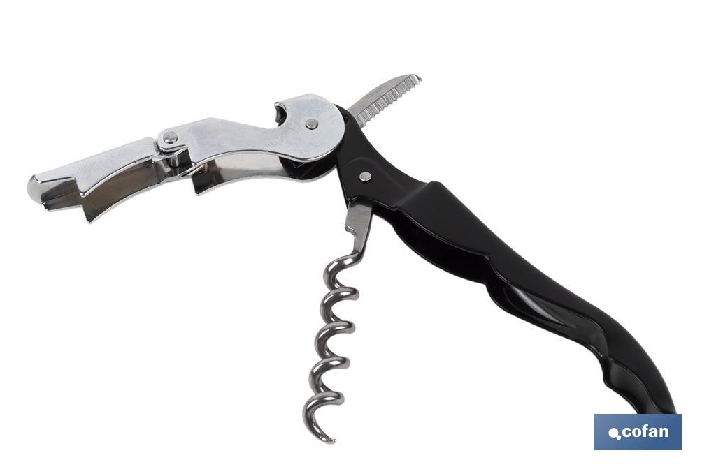 Professional corkscrew with foil cutter | Double-levered corkscrew | Stainless steel and polypropylene - Cofan