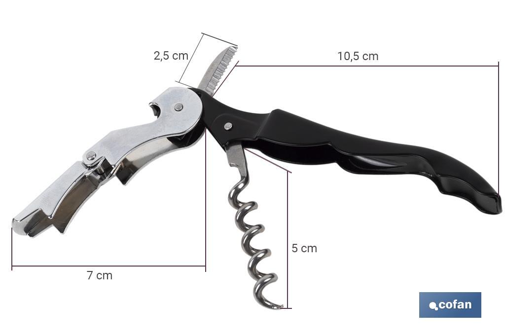 Tire-bouchon professionnel avec canif coupe-capsule | Système à double point d'appui | Acier inoxydable et polypropylène - Cofan