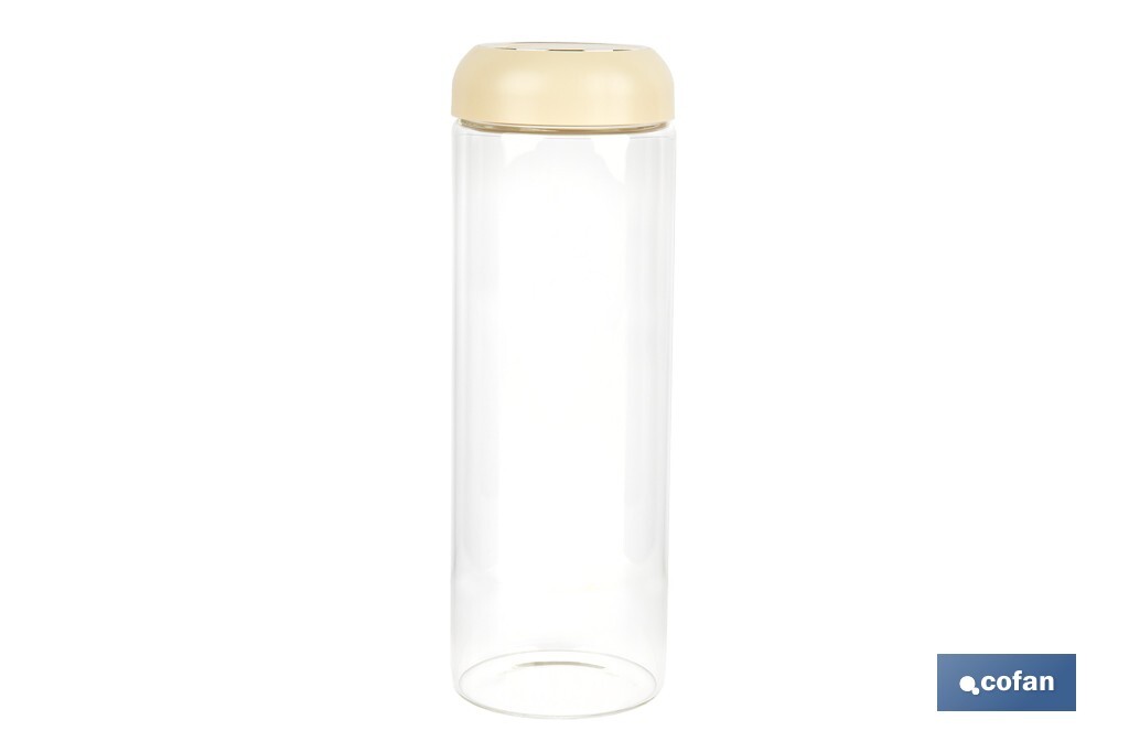 Bote de cocina de vidrio borosilicato | Tapa beige | Cierre a presión | Capacidad: 1,7 l | Almacenaje de alimentos | Medidas: Ø10 x 30 cm - Cofan