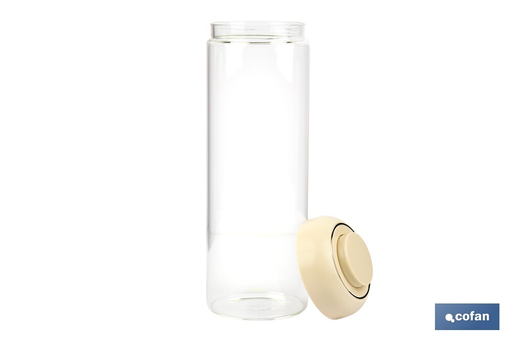 Bote de cocina de vidrio borosilicato | Tapa beige | Cierre a presión | Capacidad: 1,7 l | Almacenaje de alimentos | Medidas: Ø10 x 30 cm - Cofan
