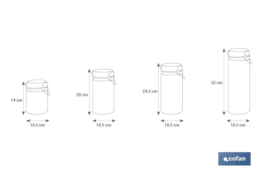 Set da 4 barattoli di vetro | Per la conservazione di alimenti | Capacità: 750 - 1150 - 1500 - 2100 ml - Cofan