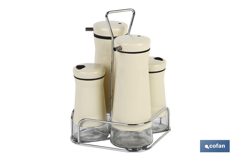 Cruet set of 4 pieces | 2-piece capacity of 230ml and 2-piece capacity of 120ml | Beige Colour - Cofan