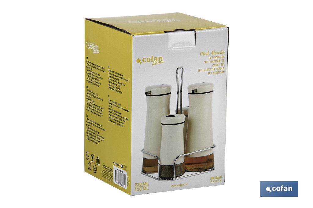 Cruet set of 4 pieces | 2-piece capacity of 230ml and 2-piece capacity of 120ml | Beige Colour - Cofan