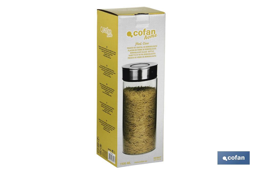 Borosilicate glass bottle | Capacity from 550ml to 1,900ml | Suitable for food contact | Suitable for food storage - Cofan