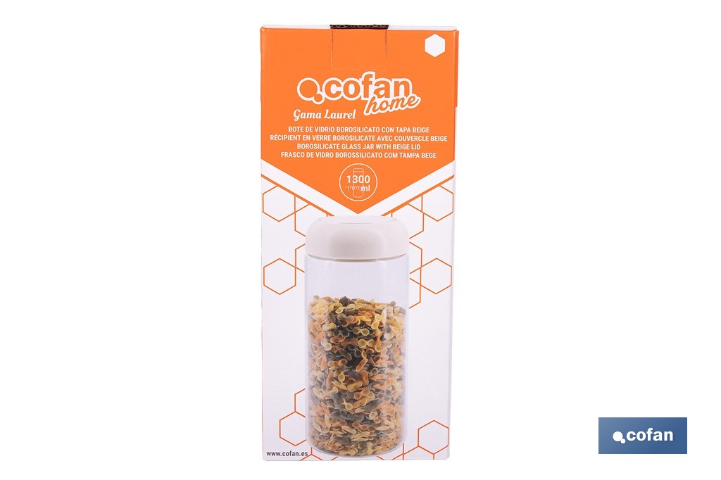 Bocal en verre borosilicate | Contenance de 550 ml jusqu'à 1900 ml | Convient pour un usage alimentaire - Cofan