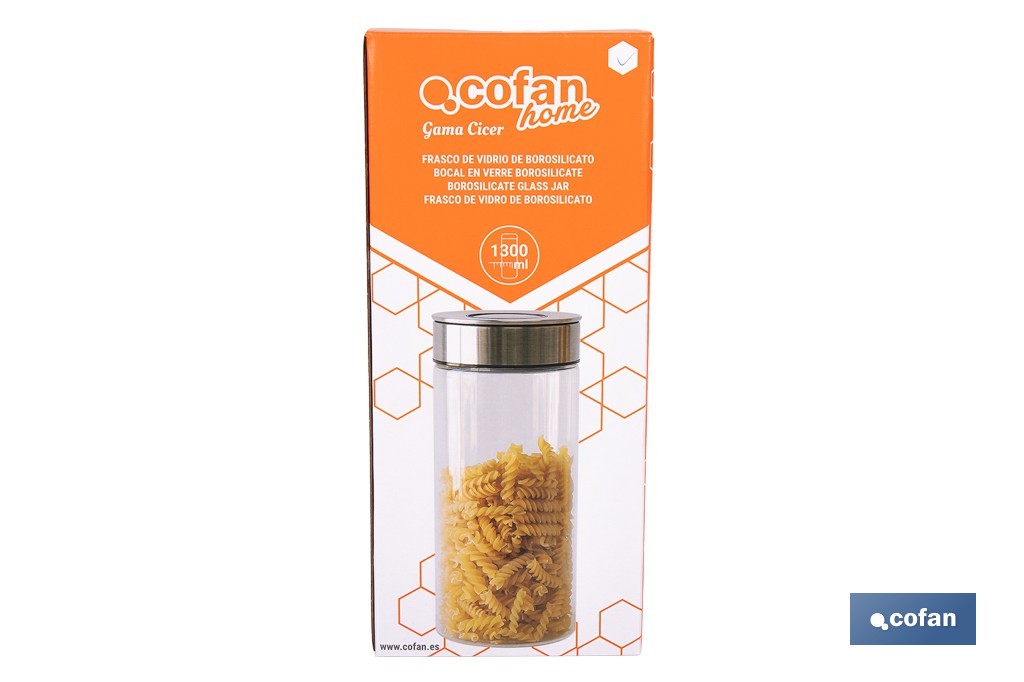 Bocal en verre borosilicate | Contenance de 550 ml jusqu'à 1900 ml | Convient pour un usage alimentaire - Cofan