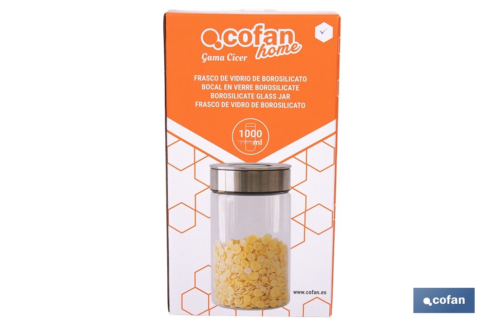Bocal en verre borosilicate | Contenance de 550 ml jusqu'à 1900 ml | Convient pour un usage alimentaire - Cofan