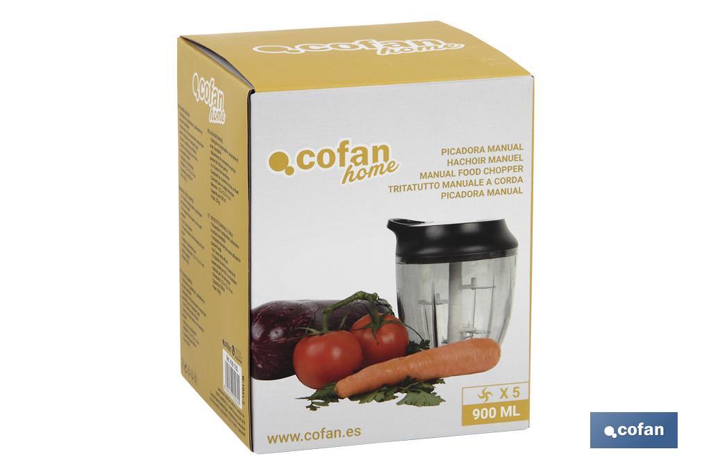 Hachoir Manuel d'aliments | Comprend Couvercle et l'Accessoire Fouet | Capacité de 900 ml - Cofan