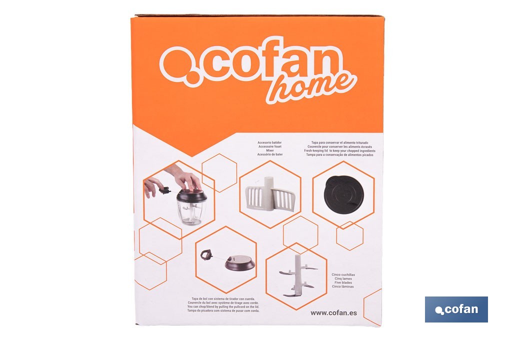 Manual food chopper | Fresh-keeping lid and mixer included | 900ml capacity | ABS, polypropylene and stainless Steel - Cofan