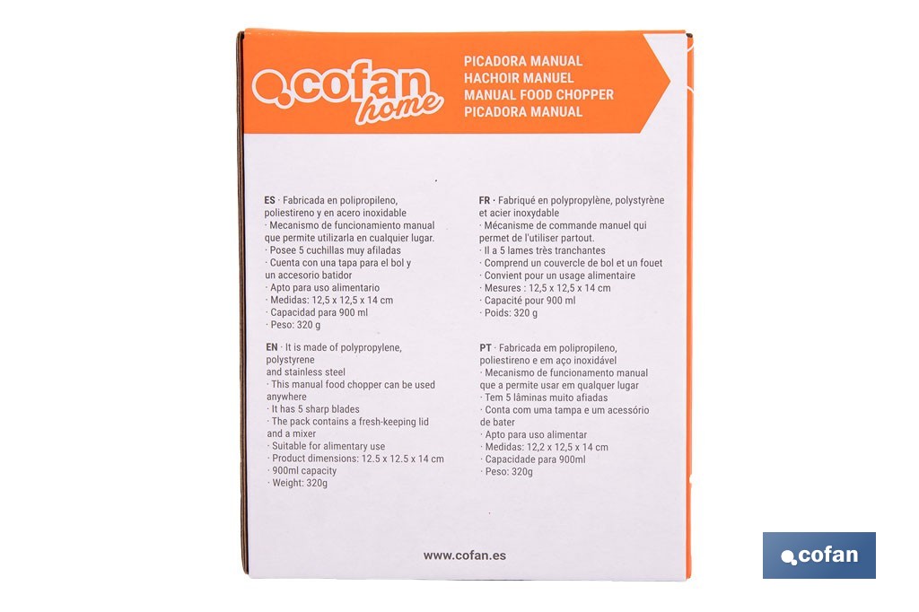 Manual food chopper | Fresh-keeping lid and mixer included | 900ml capacity | ABS, polypropylene and stainless Steel - Cofan