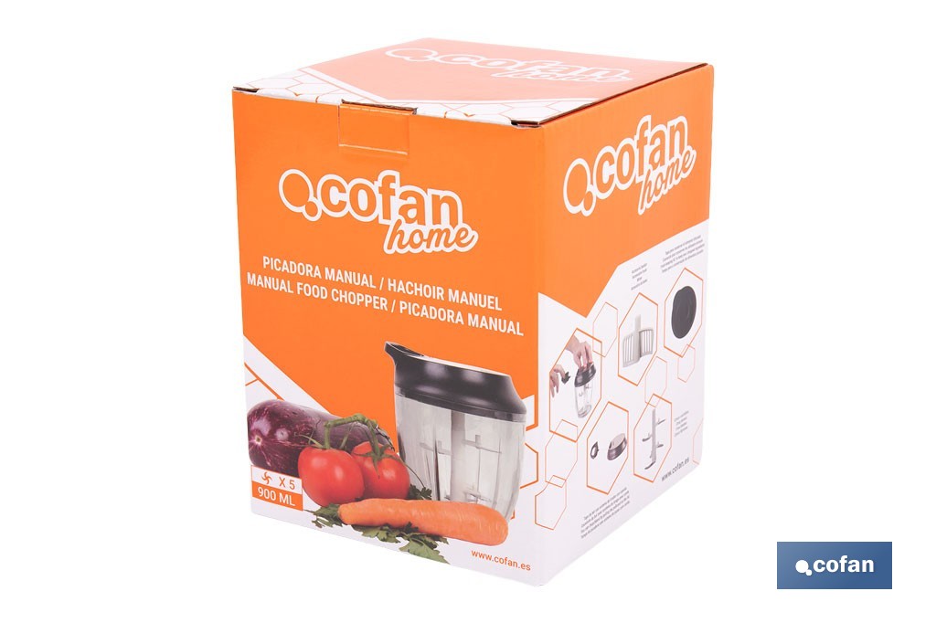 Manual food chopper | Fresh-keeping lid and mixer included | 900ml capacity | ABS, polypropylene and stainless Steel - Cofan
