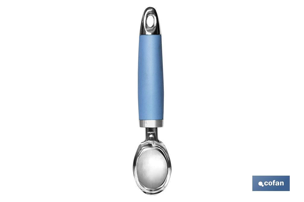 Colher de gelado Modelo Sena I Aço inox com cabo ABS azul Medida 18 cm - Cofan