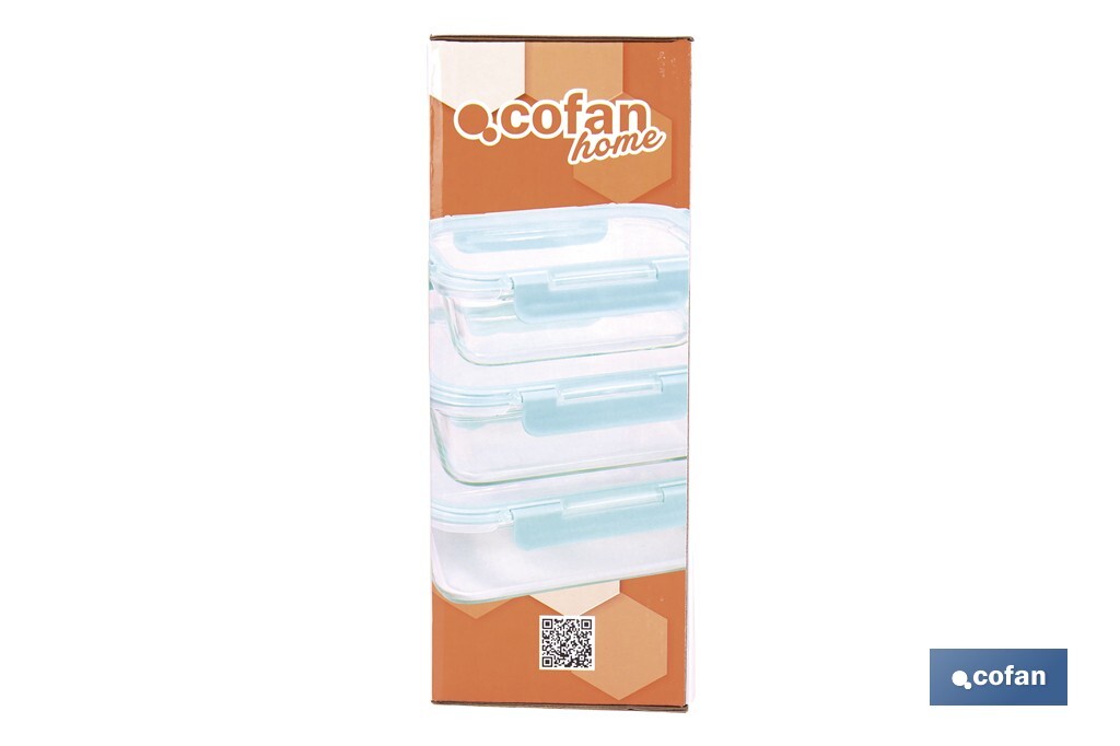 Set de 3 Boîtes à Lunch Rectangulaires en Borosilicate | Modèle Aghata | Contenance 640-1040-1520 ml - Cofan