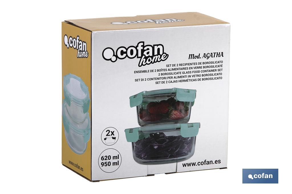 Set de 2 Fiambreras Redondas de Borosilicato con goma de silicona | Capacidad 620-950 ml - Cofan