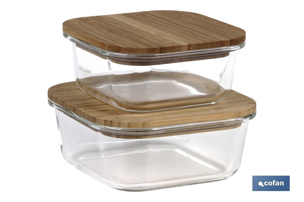 Set of 2 round borosilicate glass food containers, Bambú Model | Bamboo Lid | 520-800ml Capacity - Cofan