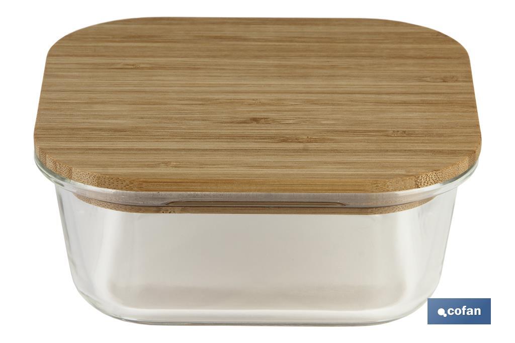 Set of 2 square borosilicate glass food containers | Bambú Model | Bamboo lid | 520-800ml Capacity - Cofan