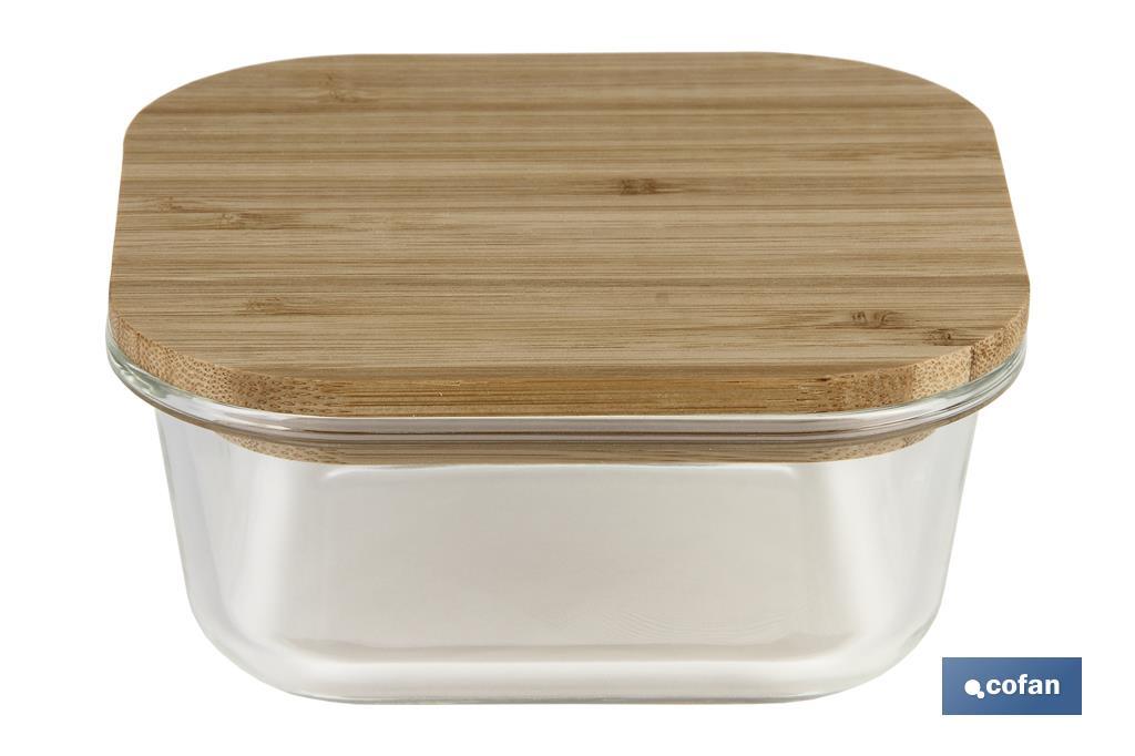 Set of 2 square borosilicate glass food containers | Bambú Model | Bamboo lid | 520-800ml Capacity - Cofan