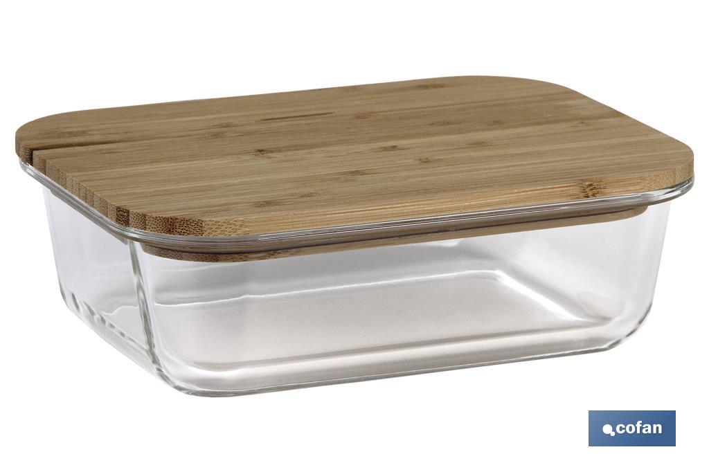 Set de 3 Fiambreras Rectangulares de Borosilicato | Modelo Bambú | Tapa de Bambú | Capacidad 640-1040-1520 ml - Cofan