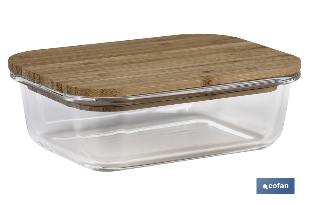 Set of 3 rectangular borosilicate glass food containers | Bambú Model | Bamboo lid | 640-1,040-1,520ml Capacity - Cofan