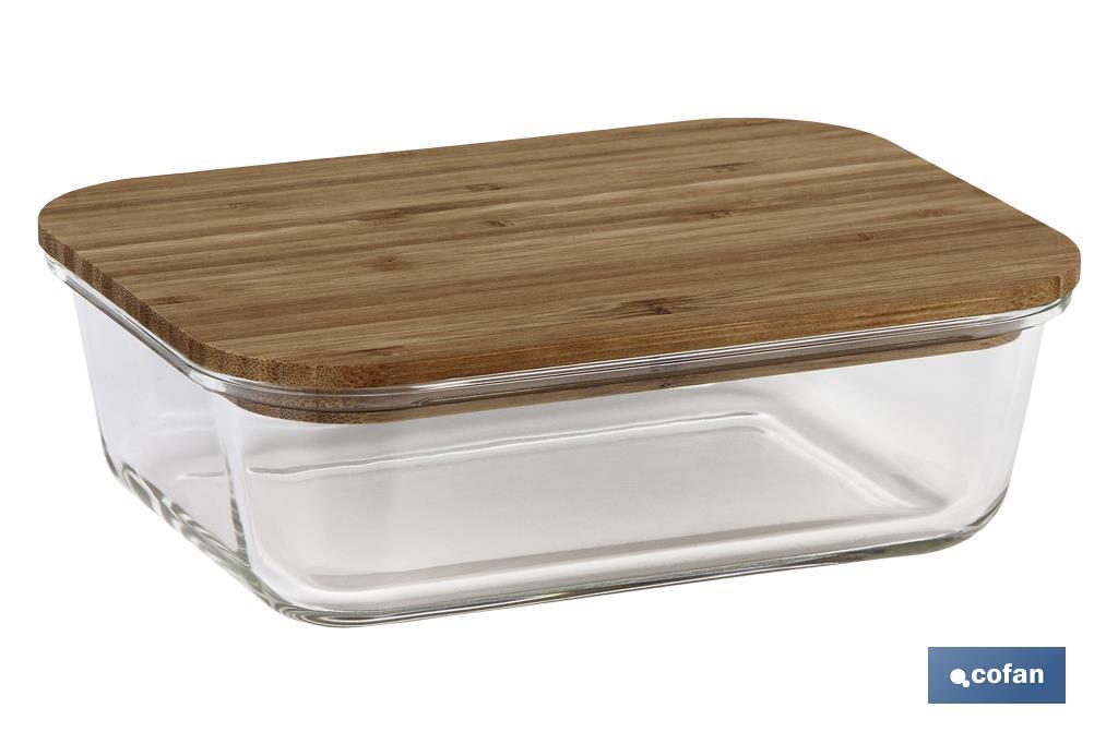 Set of 3 rectangular borosilicate glass food containers | Bambú Model | Bamboo lid | 640-1,040-1,520ml Capacity - Cofan