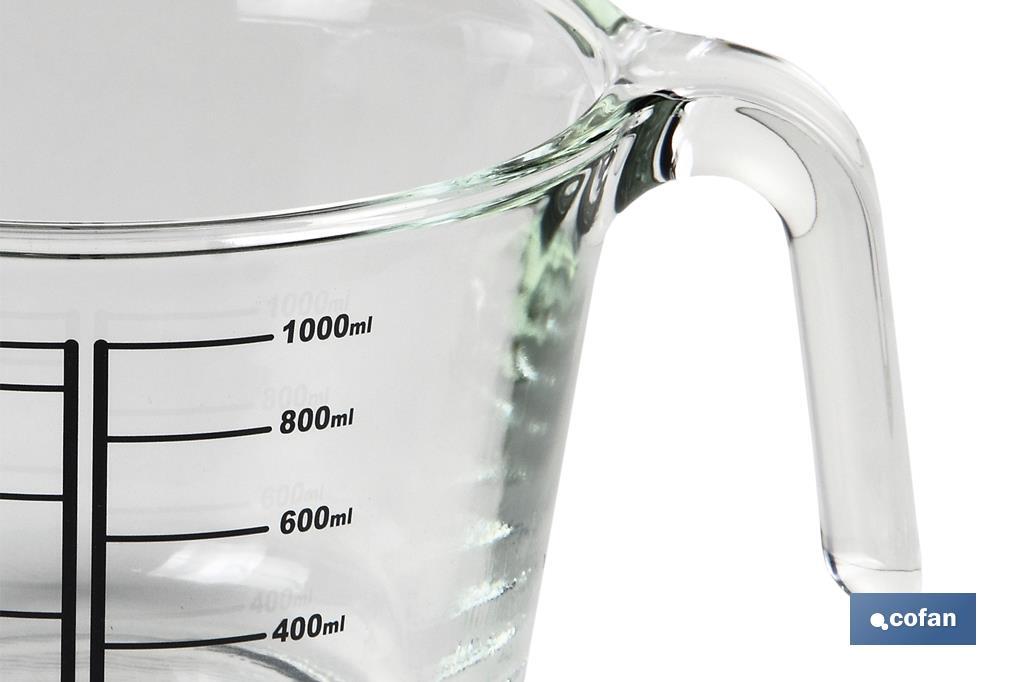 Borosilicate glass measuring cup | Baritina Model | 1l Capacity | Suitable for microwave, oven & freezer - Cofan